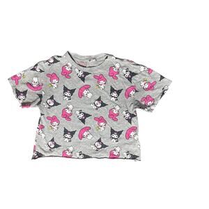Sanrio Kuromi & My Melody Cropped Tee Women’s Medium Gray Graphic T-Shirt